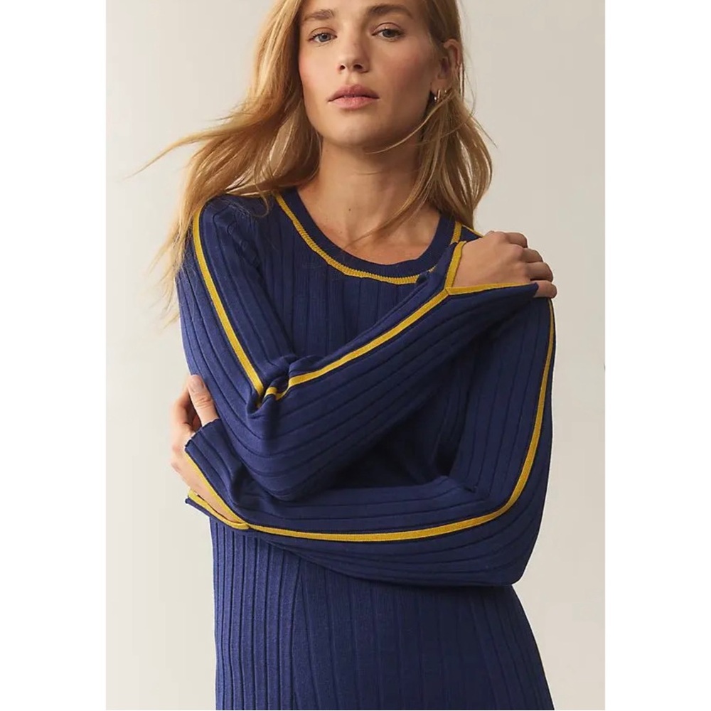 Daily Practice Anthropologie Long Sleeve Sporty Sweater Dress Size M Blue Yellow - Picture 2 of 10